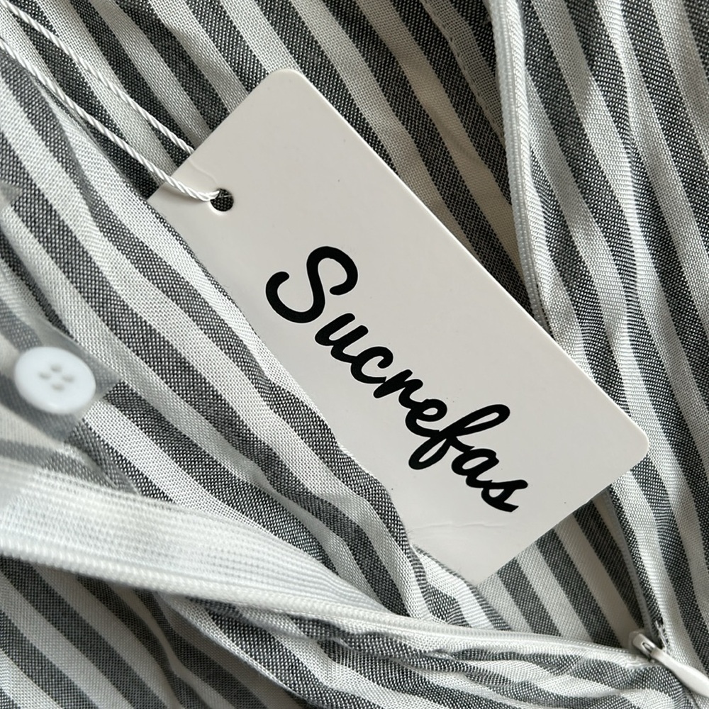 NWT SUCREFAS Striped Button Down Midi Gray and White Dress Size Large - Picture 9 of 14
